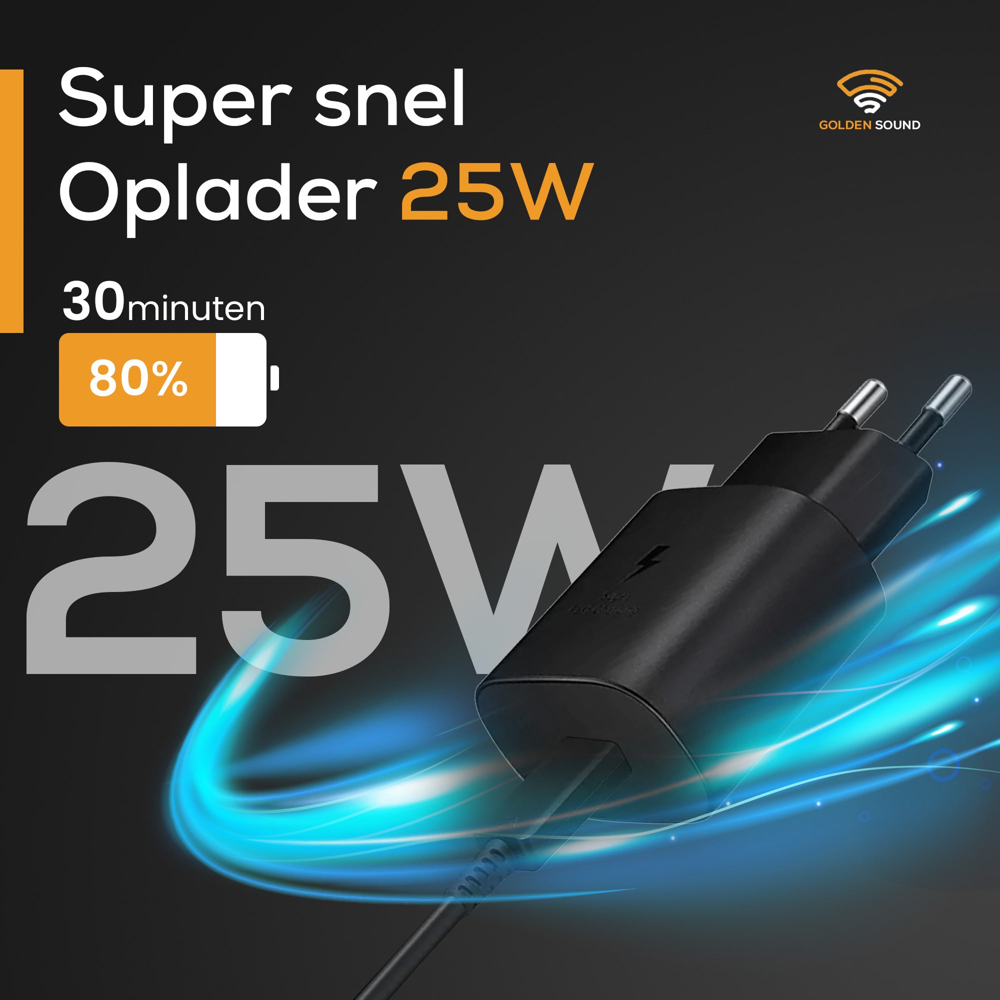 USB-C snellader 25W - 1,5 meter kabel - Zwart & Wit