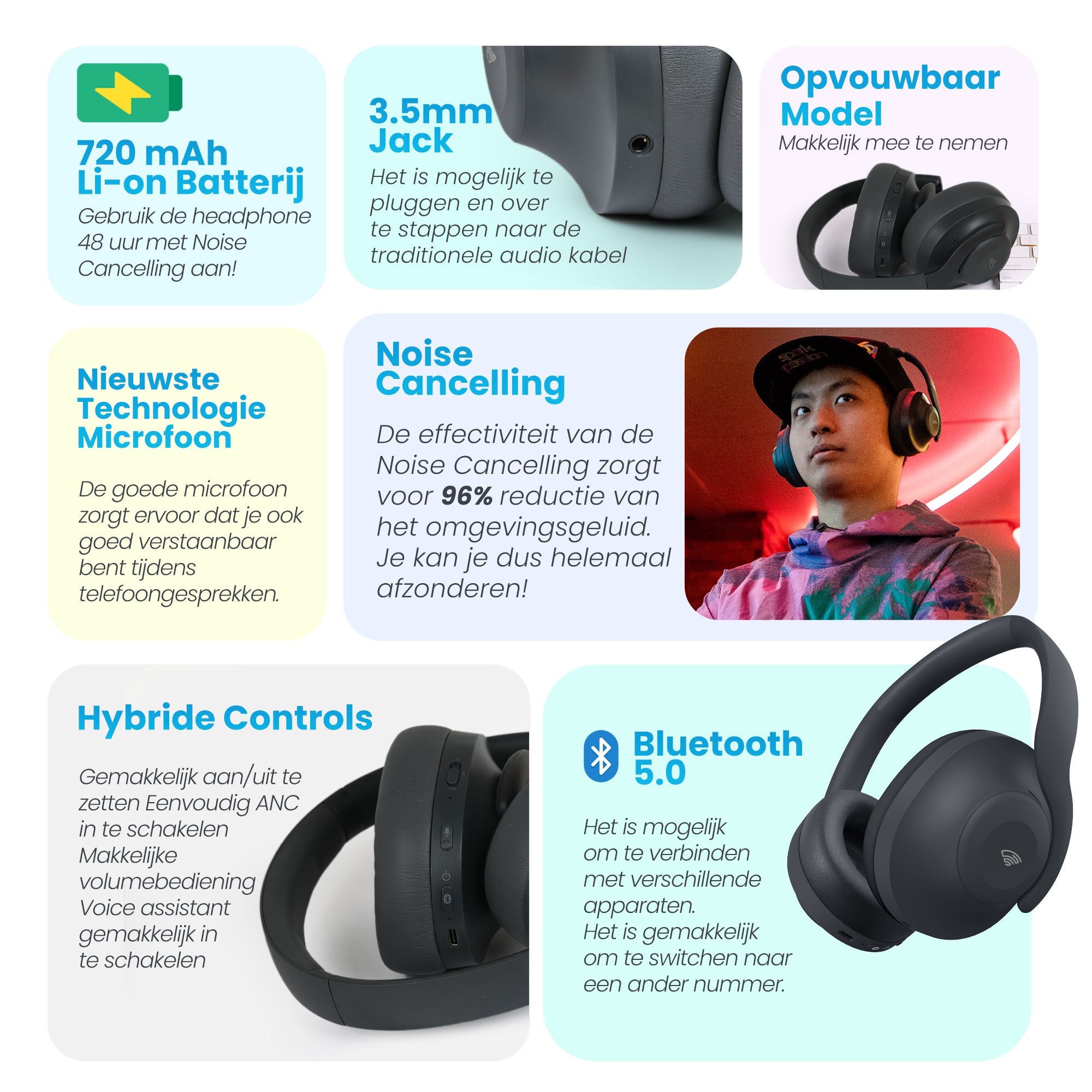 Golden Sound Over-Ear-Kopfhörer mit aktiver Geräuschunterdrückung