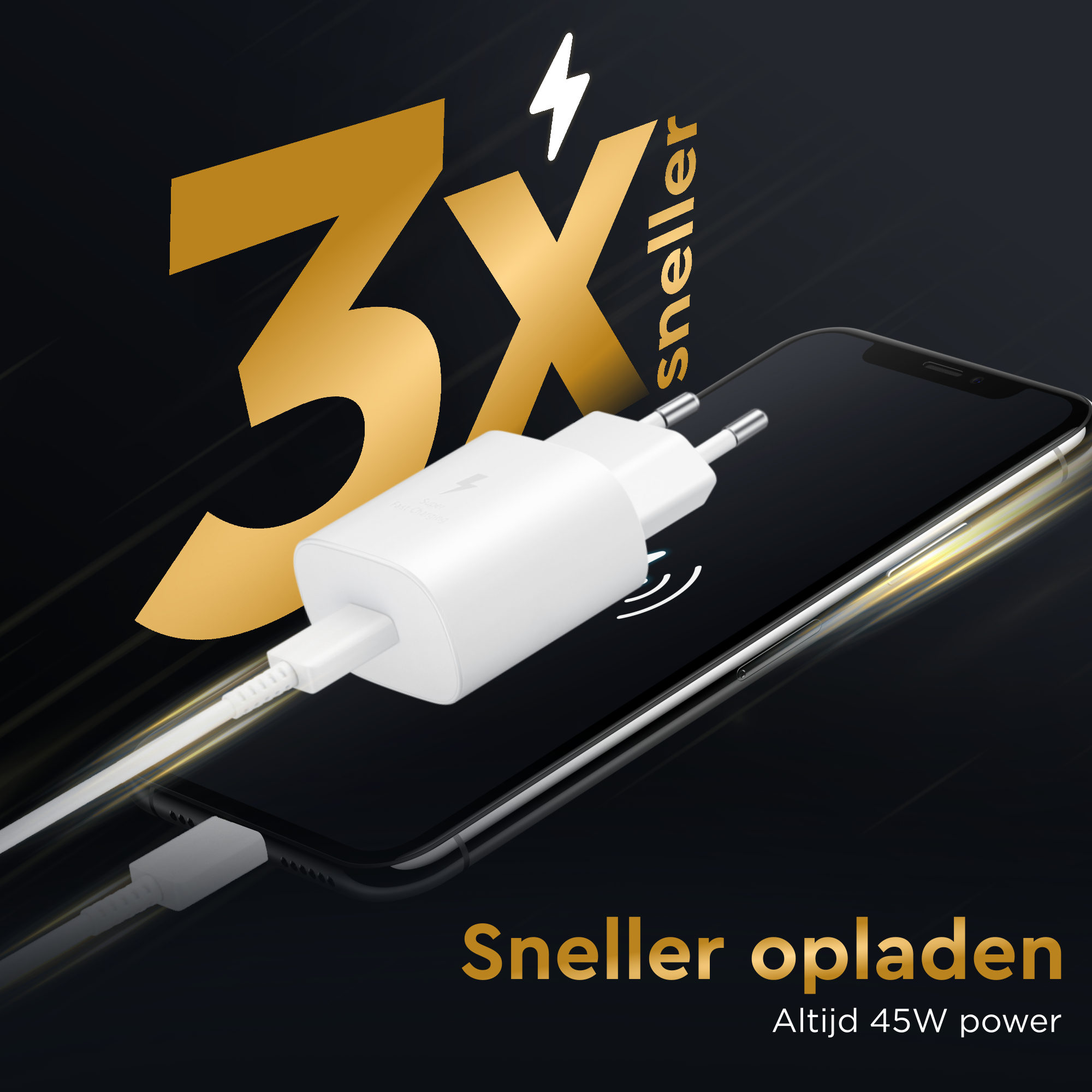 45W snellader voor Samsung en Iphone 15
