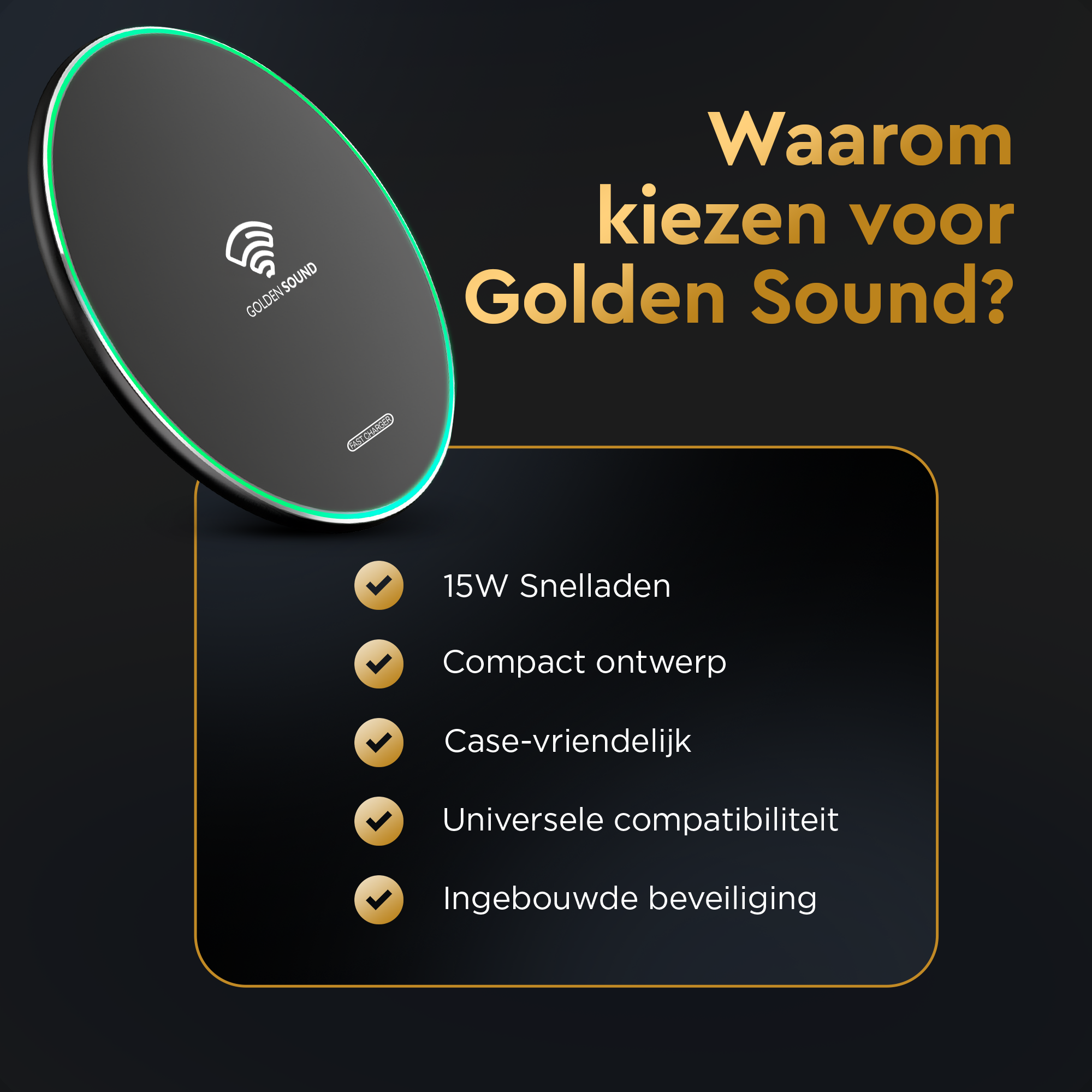 Draadloze oplader 15W - Snellader - Geschikt voor Iphone en Samsung