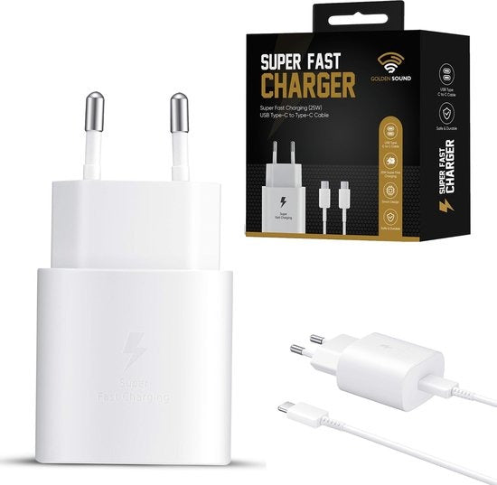 USB-C snellader 25W - 1,5 meter kabel - Zwart & Wit