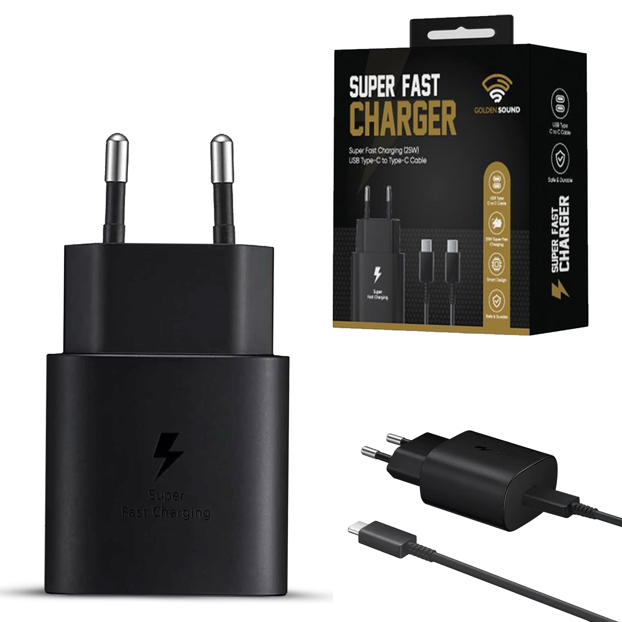 USB-C snellader 25W - 1,5 meter kabel - Zwart & Wit
